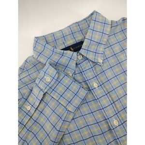 Ralph Lauren Button Down Shirt Mens XL Blue Yellow Slim Fit Plaid Excellent